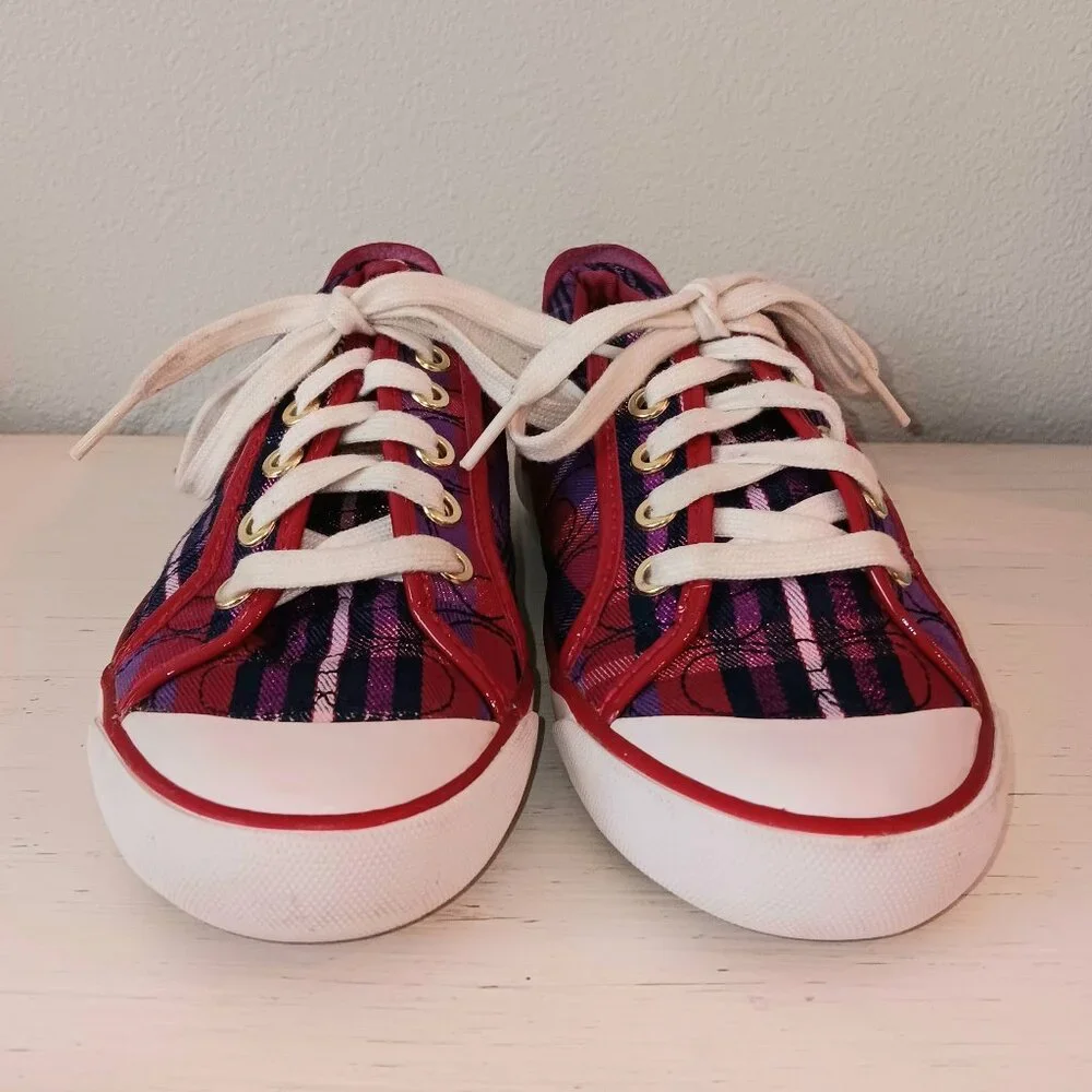 EUC ~ COACH BARRETT SIGNATURE WOMEN'S BERRY MULTI PLAID SNEAKERS ~ SIZE 7 - Picture 3 of 6